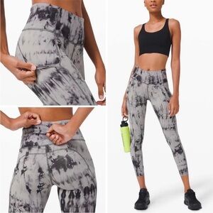 Lululemon gray/black tie dye fast and free High rise legging size 6 25” inseam
